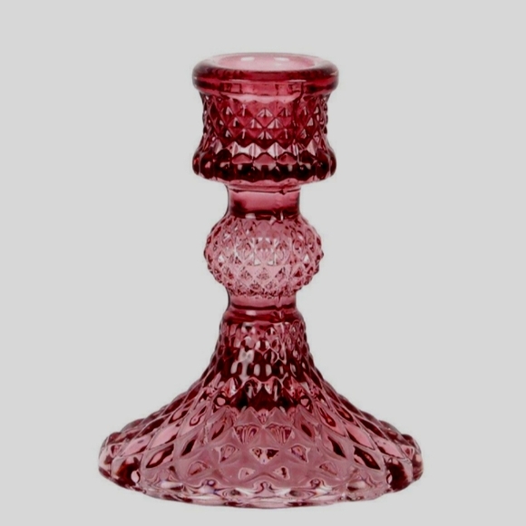 Set of 2 Berry Pink Faceted Glass Crystal Taper Candle Holders New Vintage Style - Picture 3 of 11